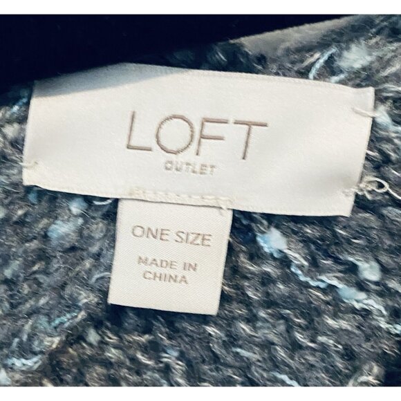 LOFT Poncho Sweater Womens One Size Gray Flecked Cape Chunky Cozy Boho - Picture 4 of 6